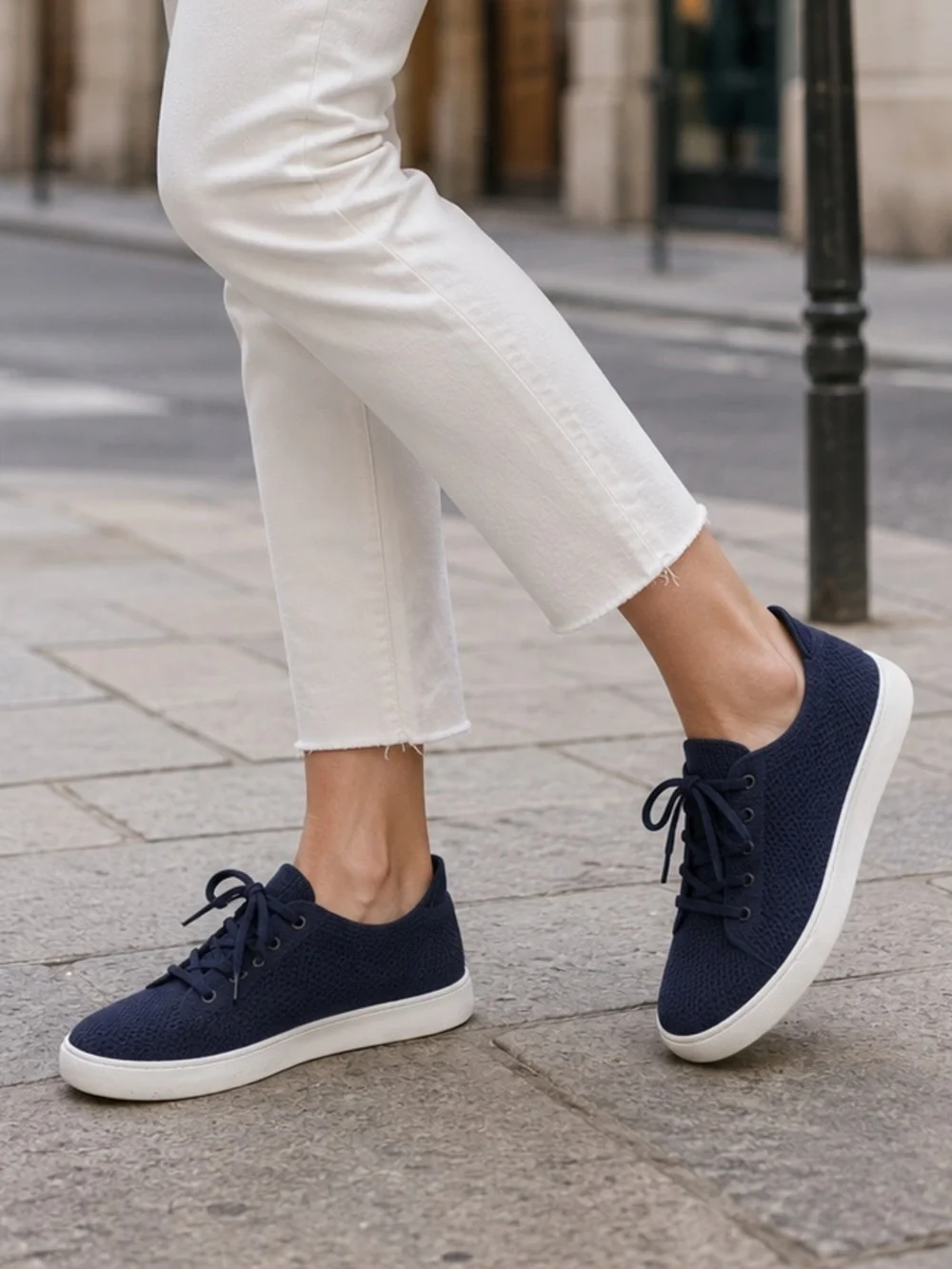 ALLBIRDS Tree Pipers Navy Knit Women’s Casual Lace Up White Sole Sneakers 9
